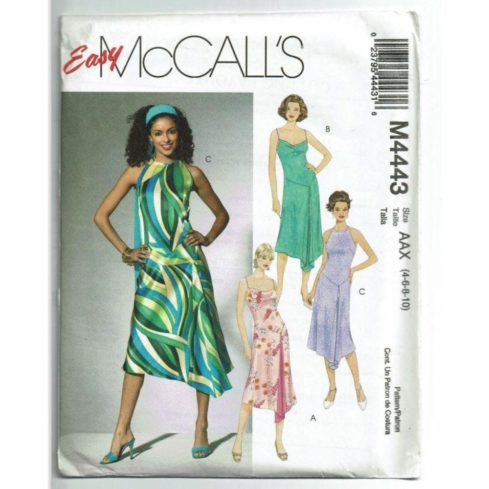 McCall's Sewing Pattern 4443 Misses Size 4-10 Cowl Neck Bias Cut Godet Dress